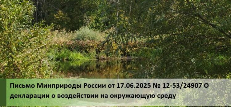 Письмо Минприроды России от 17.06.2025 № 12-53/24907 О декларации о воздействии на окружающую среду Письмо по ДВОС
